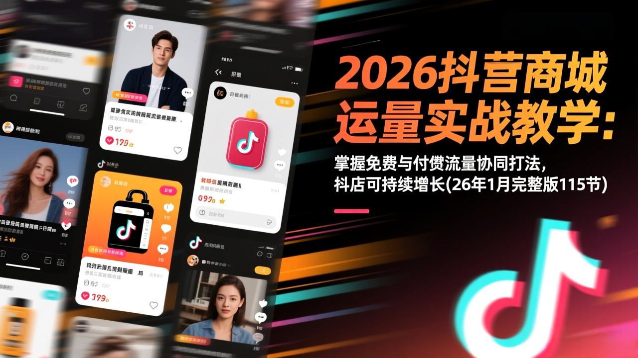 2026抖音商城运营实战教学：掌握免费与付费流量协同打法，抖店可持续增长(26年1月完整版115节-亿佰盟网