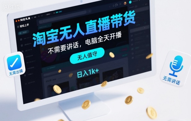淘宝无人直播带货，不需要出镜，不需要讲话，电脑全天开播，轻松上手，日入1k+【揭秘】-亿佰盟网