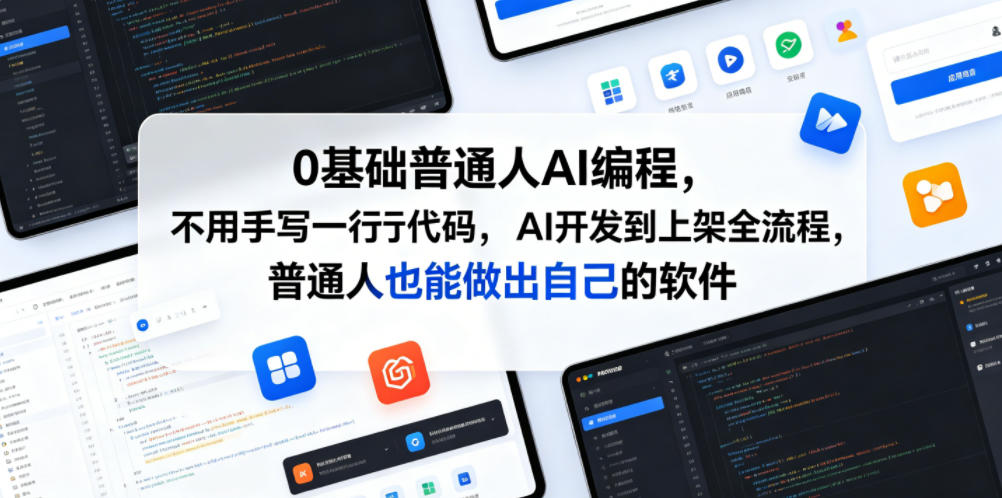 0基础普通人AI编程，不用手写一行代码，AI开发到上架全流程，普通人也能做出自己的软件-亿起创业网-副业兼职月入过万-自媒体、引流推广、网赚项目、短视频、技术教程等创业项目资源