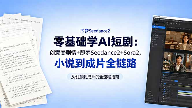 零基础学AI短剧：创意变剧情+即梦Seedance2+Sora2，小说到成片全链路-亿起创业网-副业兼职月入过万-自媒体、引流推广、网赚项目、短视频、技术教程等创业项目资源