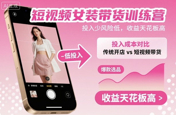 短视频女装带货训练营，投入少风险低，收益天花板高-亿佰盟网