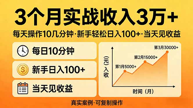 3个月实战收入3万+，每天操作10几分钟，新手轻松日入100+，当天见收益-亿佰盟网