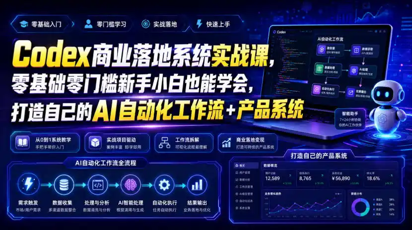 Codex商业落地系统实战课，零基础零门槛新手小白也能学会，打造自己的AI自动化工作流+产品系统(更新)-亿起创业网-副业兼职月入过万-自媒体、引流推广、网赚项目、短视频、技术教程等创业项目资源