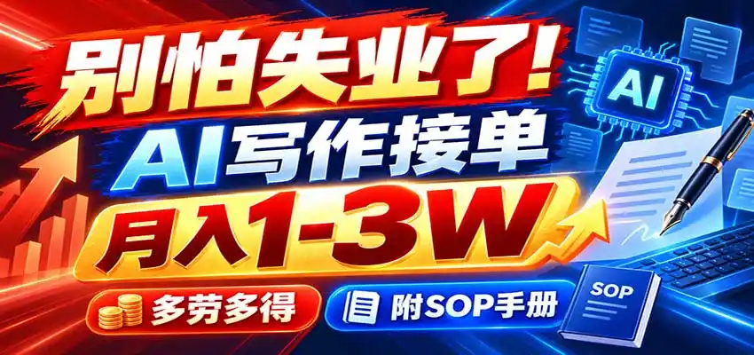 别怕失业了！AI写作接单月入1-3W，多劳多得，附SOP手册-亿起创业网-副业兼职月入过万-自媒体、引流推广、网赚项目、短视频、技术教程等创业项目资源