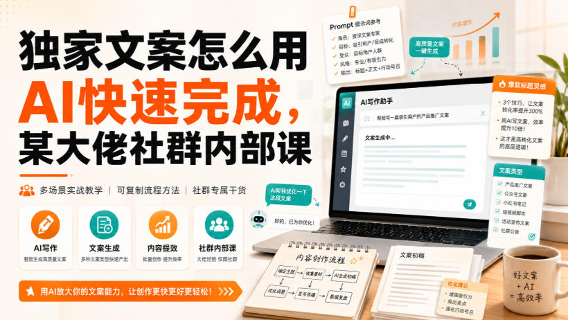 独家文案怎么用AI快速完成，某大佬社群内部课-亿起创业网-副业兼职月入过万-自媒体、引流推广、网赚项目、短视频、技术教程等创业项目资源