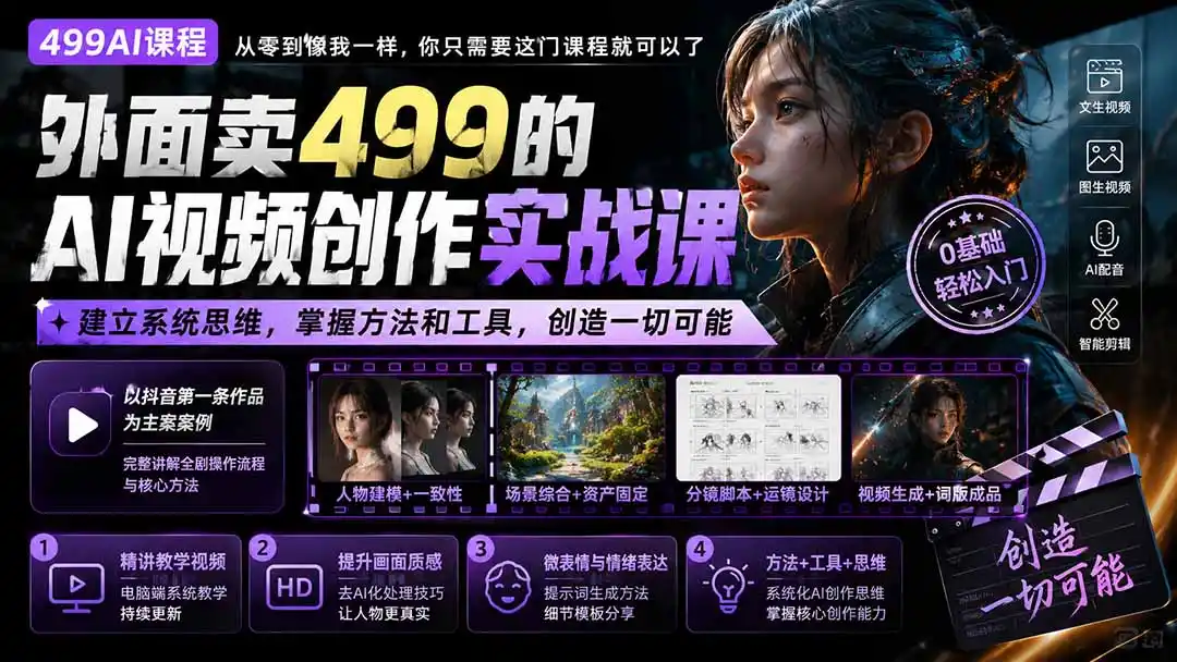 外面卖499的AI视频创作实战课：建立系统思维，掌握方法和工具，创造一切可能。-亿起创业网-副业兼职月入过万-自媒体、引流推广、网赚项目、短视频、技术教程等创业项目资源