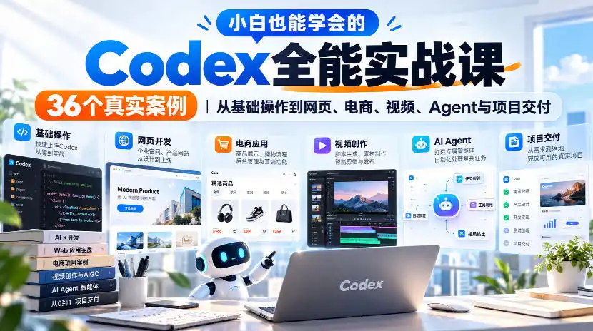 小白也能学会的Codex全能实战课｜36个真实案例，从基础操作到网页、电商、视频、Agent与项目交付-亿起创业网-副业兼职月入过万-自媒体、引流推广、网赚项目、短视频、技术教程等创业项目资源