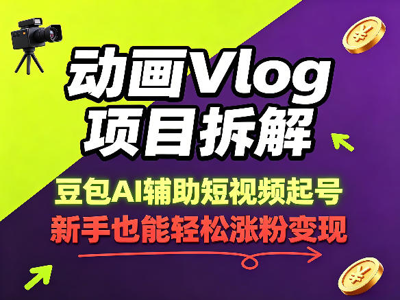 动画Vlog项目拆解，豆包AI辅助短视频起号，新手也能轻松涨粉，43条作品涨粉8.3W-亿起创业网-副业兼职月入过万-自媒体、引流推广、网赚项目、短视频、技术教程等创业项目资源