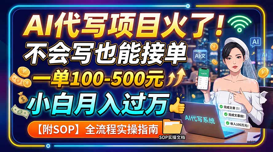 AI代写项目火了！不会写也能接单，一单100-500元，小白月入过万【附SOP】-亿起创业网-副业兼职月入过万-自媒体、引流推广、网赚项目、短视频、技术教程等创业项目资源