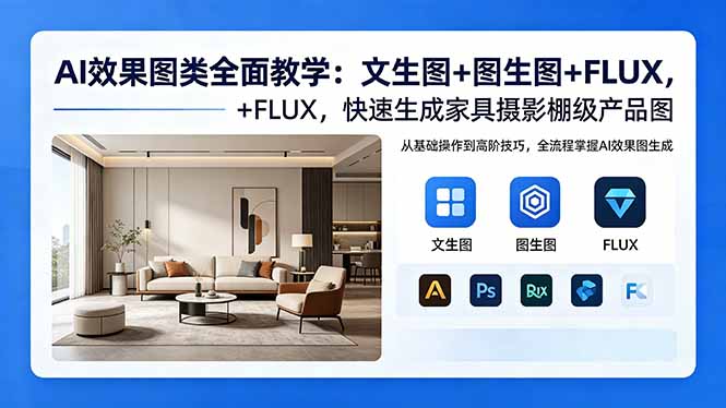 AI效果图类全面教学：文生图+图生图+FLUX，快速生成家具摄影棚级产品图-亿起创业网-副业兼职月入过万-自媒体、引流推广、网赚项目、短视频、技术教程等创业项目资源