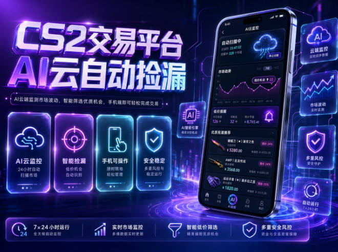 CS2交易平台AI云自动捡漏，多年稳定运行，无需手机，支持任何形式验证，日入300+【揭秘】-亿起创业网-副业兼职月入过万-自媒体、引流推广、网赚项目、短视频、技术教程等创业项目资源