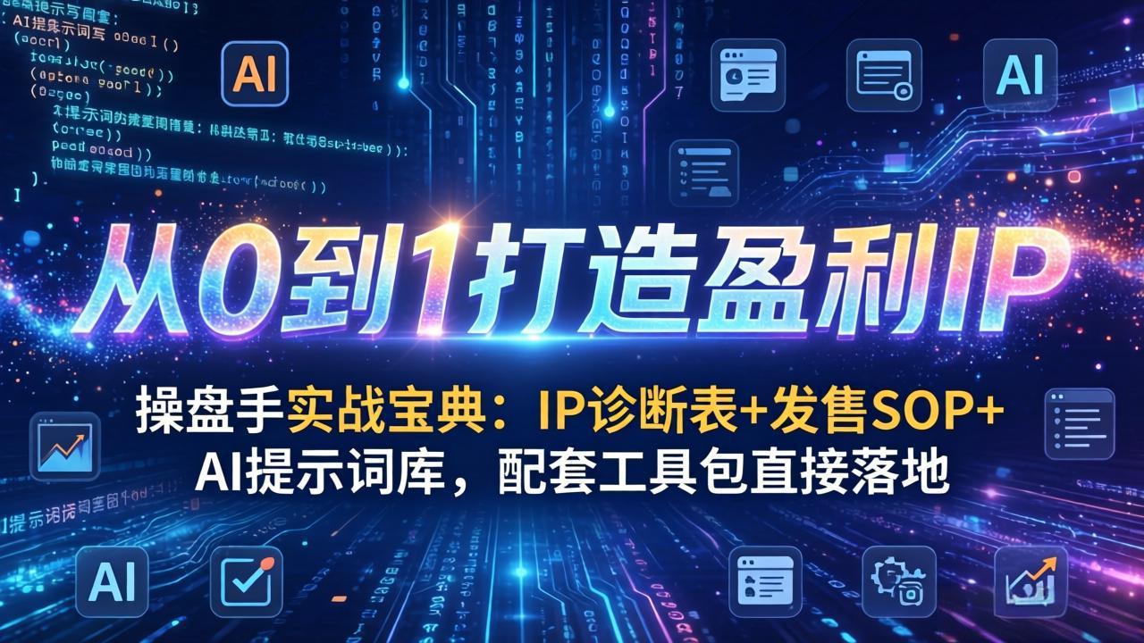 操盘手实战宝典：IP诊断表+发售SOP+AI提示词库，配套工具包直接落地，从0到1打造盈利IP-亿佰盟网