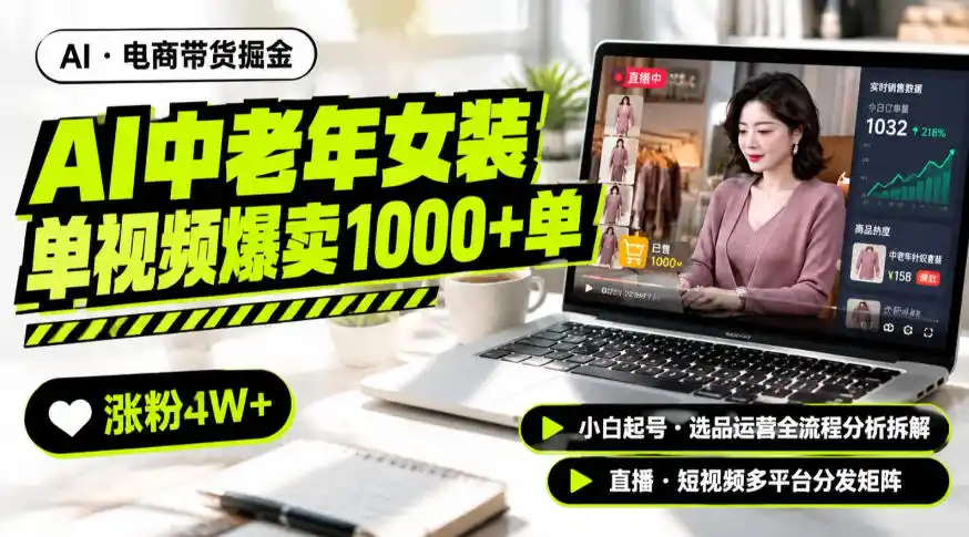 AI中老年服装带货赛道新玩法，一个视频卖出1000多单涨粉4W+，小白起号选品运营全流程分析拆解-亿起创业网-副业兼职月入过万-自媒体、引流推广、网赚项目、短视频、技术教程等创业项目资源