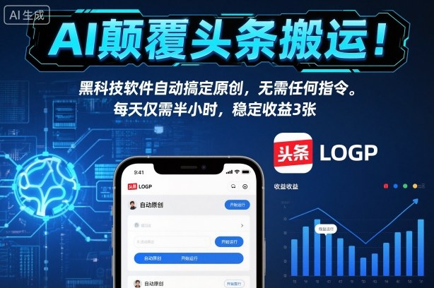 AI颠覆头条搬运！黑科技软件自动搞定原创，无需任何指令。每天仅需半小时，稳定收益3张【揭秘】-亿佰盟网