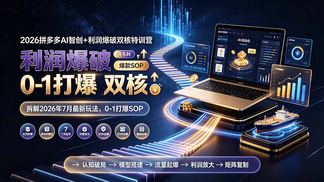 2026拼多多AI智创+利润爆破双核特训营-拆解2026年7月最新玩法，0-1打爆SOP-亿起创业网-副业兼职月入过万-自媒体、引流推广、网赚项目、短视频、技术教程等创业项目资源