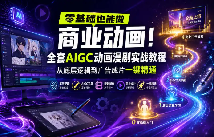 零基础也能做商业动画！全套AIGC动画漫剧实战教程，从底层逻辑到广告成片一键精通(更新0905)-亿起创业网-副业兼职月入过万-自媒体、引流推广、网赚项目、短视频、技术教程等创业项目资源