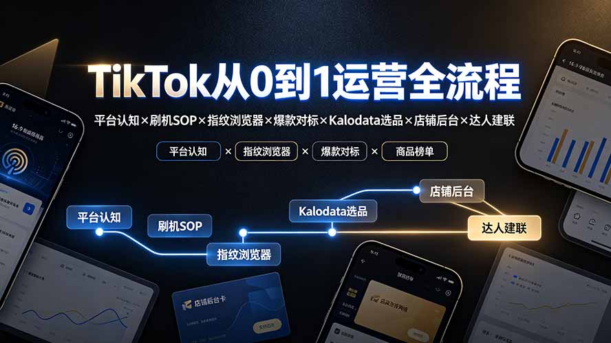 TikTok从0到1运营全流程-更新：平台认知×刷机SOP×指纹浏览器×爆款对标×Kalodata选品×店铺后台×达人建联-亿起创业网-副业兼职月入过万-自媒体、引流推广、网赚项目、短视频、技术教程等创业项目资源