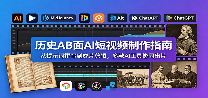 历史AB面AI短视频制作指南:从提示词撰写到成片剪辑,多款AI工具协同出片-亿起创业网-副业兼职月入过万-自媒体、引流推广、网赚项目、短视频、技术教程等创业项目资源