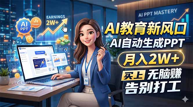 AI教育新风口，AI自动生成PPT，月入2W+，无脑赚，告别打工-亿起创业网-副业兼职月入过万-自媒体、引流推广、网赚项目、短视频、技术教程等创业项目资源