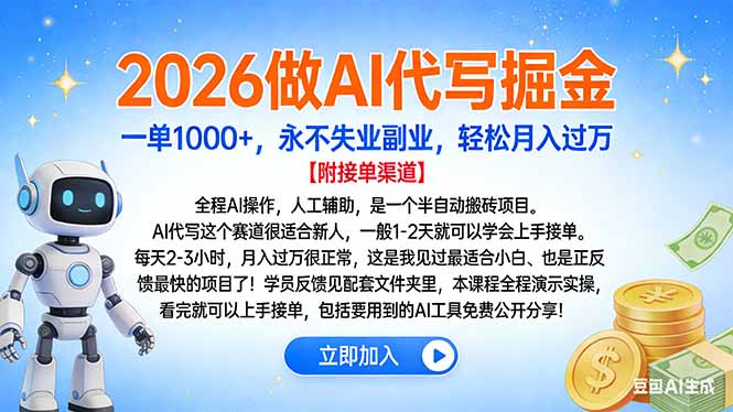 2026做AI代写掘金，一单1000+，永不失业副业，轻松月入过万-亿佰盟网