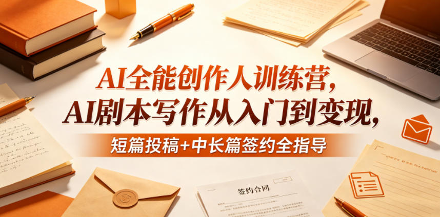 AI全能创作人训练营，AI剧本写作从入门到变现，短篇投稿+中长篇签约全指导-亿起创业网-副业兼职月入过万-自媒体、引流推广、网赚项目、短视频、技术教程等创业项目资源