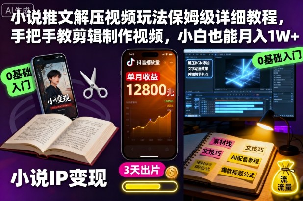 小说推文解压视频玩法保姆级详细教程,手把手教剪辑制作视频,小白也能月入1W+-亿佰盟网