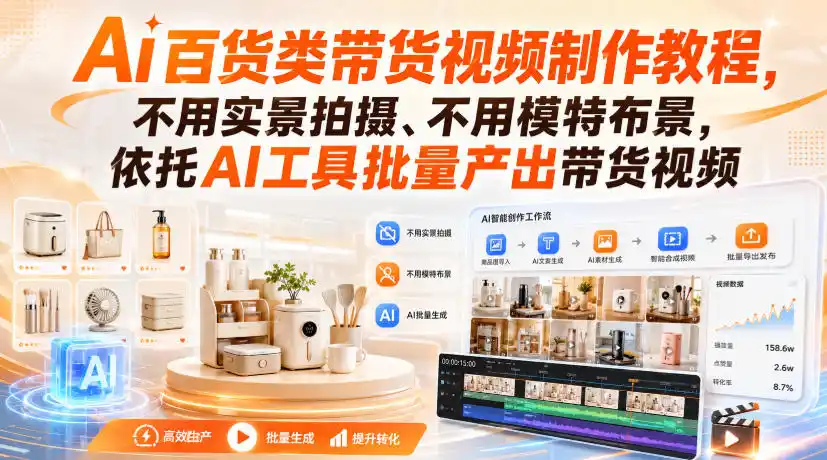 Ai百货类带货视频制作教程，不用实景拍摄、不用模特布景，依托AI工具批量产出带货视频-亿起创业网-副业兼职月入过万-自媒体、引流推广、网赚项目、短视频、技术教程等创业项目资源