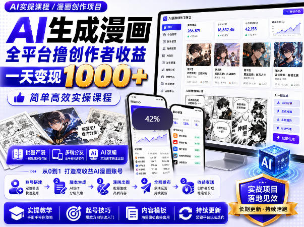 AI生成漫画全平台撸创作者收益内部课程,实操最高单日变现1k+ AI生成漫画全平台撸创作者收益内部课程,实操最高单日变现1k+