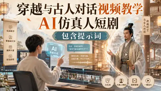 穿越与古人对话视频教学，AI仿真人短剧，包含提示词-亿起创业网-副业兼职月入过万-自媒体、引流推广、网赚项目、短视频、技术教程等创业项目资源