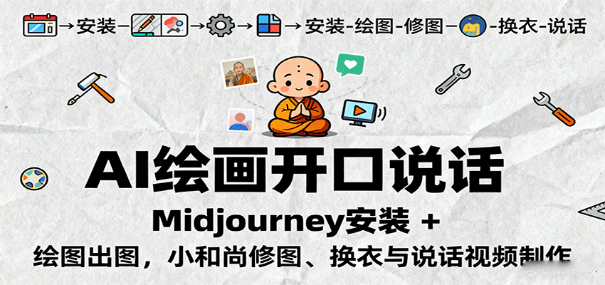 AI绘画开口说话，Midjourney安装 + 绘图出图，小和尚修图、换衣与说话视频制作-亿佰盟网