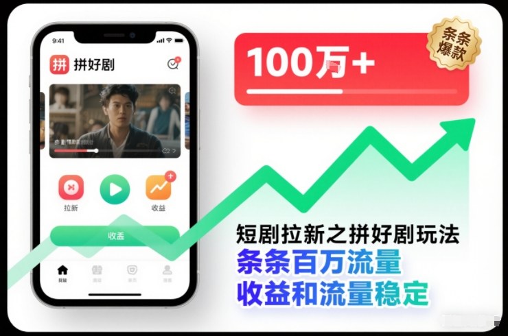 短剧拉新之拼好剧玩法，条条百万流量，收益和流量稳定-亿佰盟网