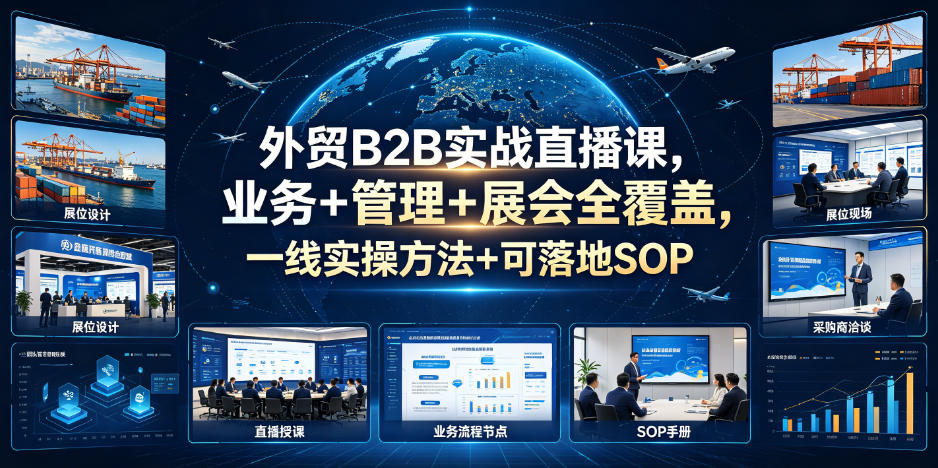 外贸B2B实战直播课，业务+管理+展会全覆盖，一线实操方法+可落地SOP-亿起创业网-副业兼职月入过万-自媒体、引流推广、网赚项目、短视频、技术教程等创业项目资源