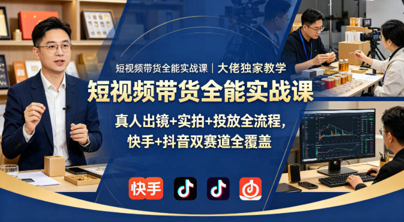短视频带货全能实战课｜大佬独家教学，真人出镜+实拍+投放全流程，快手+抖音双赛道全覆盖-亿起创业网-副业兼职月入过万-自媒体、引流推广、网赚项目、短视频、技术教程等创业项目资源