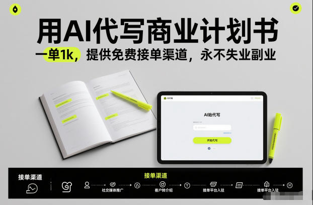 用AI代写商业计划书，一单1k，提供免费接单渠道，永不失业副业-亿佰盟网