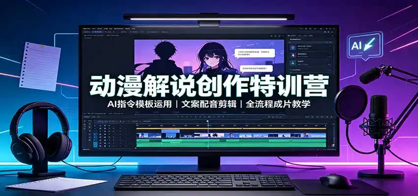 动漫解说创作特训营：AI指令模板运用，文案配音剪辑，全流程成片教学-亿起创业网-副业兼职月入过万-自媒体、引流推广、网赚项目、短视频、技术教程等创业项目资源