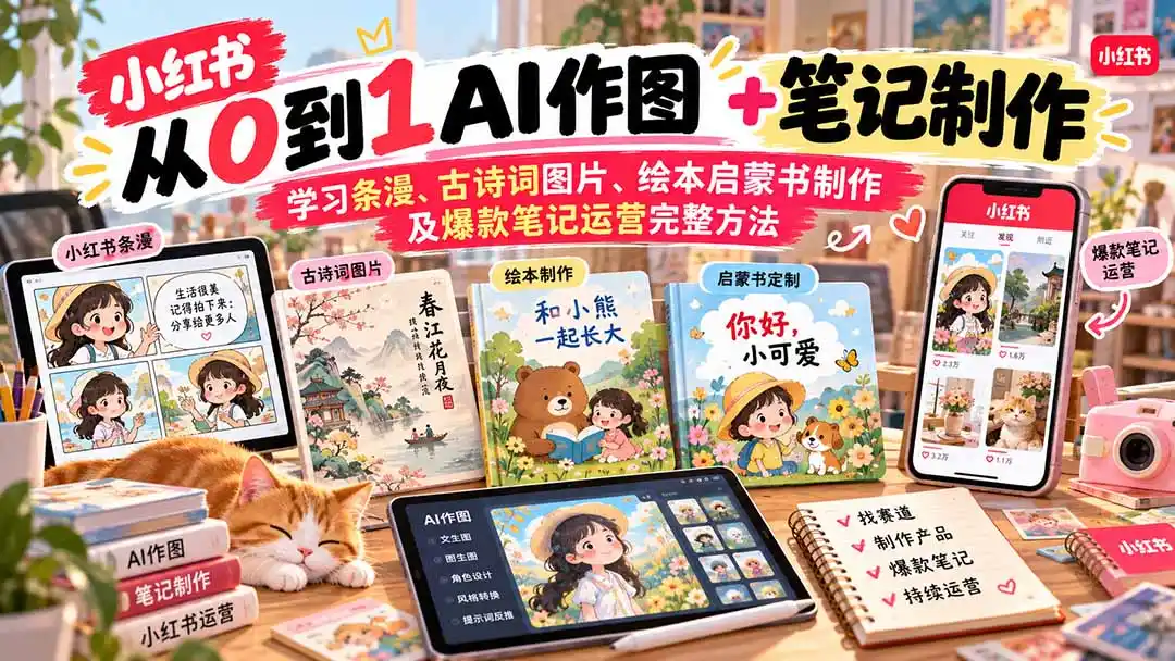 2026小红书AI内容创作从0到1：学习条漫、古诗词图片、绘本启蒙书制作及爆款笔记运营完整方法-亿起创业网-副业兼职月入过万-自媒体、引流推广、网赚项目、短视频、技术教程等创业项目资源