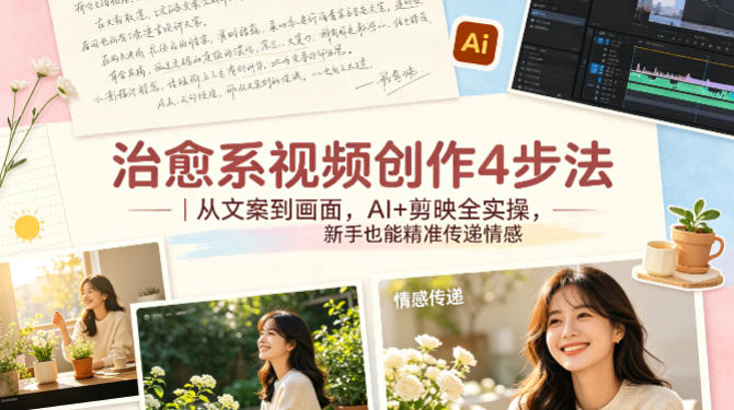 治愈系视频创作4步法｜从文案到画面，AI+剪映全实操，新手也能精准传递情感-亿起创业网-副业兼职月入过万-自媒体、引流推广、网赚项目、短视频、技术教程等创业项目资源
