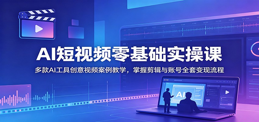 AI短视频零基础实操课：多款AI工具创意视频案例教学，掌握剪辑与账号全套变现流程-亿起创业网-副业兼职月入过万-自媒体、引流推广、网赚项目、短视频、技术教程等创业项目资源