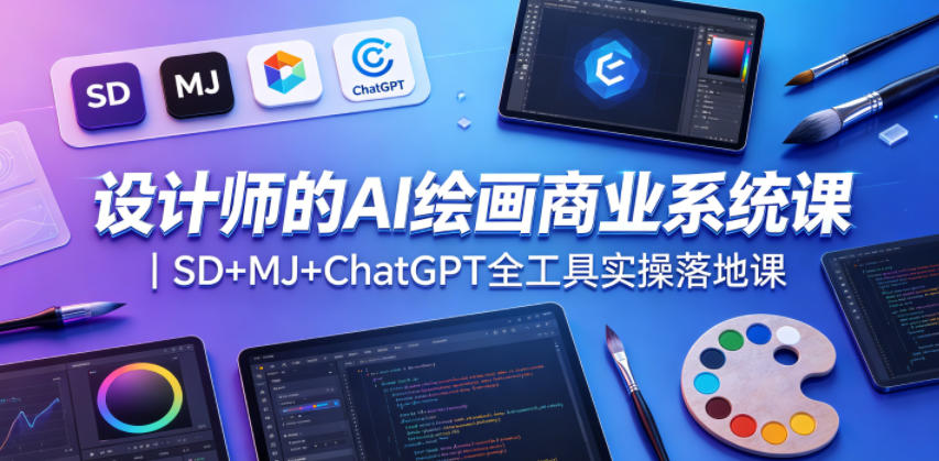 设计师的AI绘画商业系统课｜SD+MJ+ChatGPT全工具实操落地课-亿起创业网-副业兼职月入过万-自媒体、引流推广、网赚项目、短视频、技术教程等创业项目资源