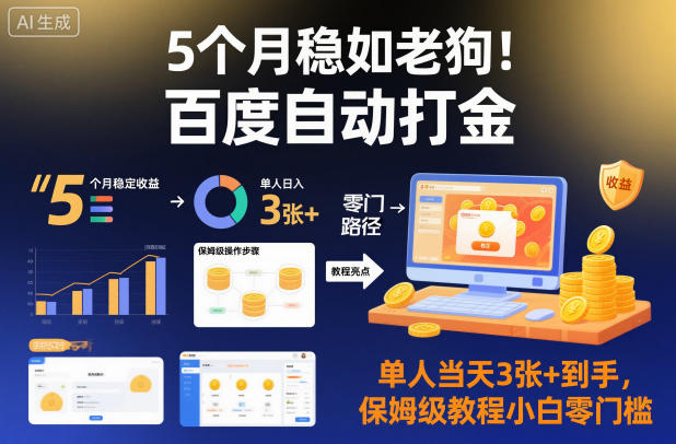 5个月稳如老狗！百度自动打金，单人当天3张+到手，保姆级教程小白零门槛【揭秘】-亿佰盟网