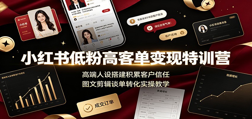 小红书低粉高客单变现特训营：高端人设搭建积累客户信任，图文剪辑谈单转化实操教学-亿起创业网-副业兼职月入过万-自媒体、引流推广、网赚项目、短视频、技术教程等创业项目资源