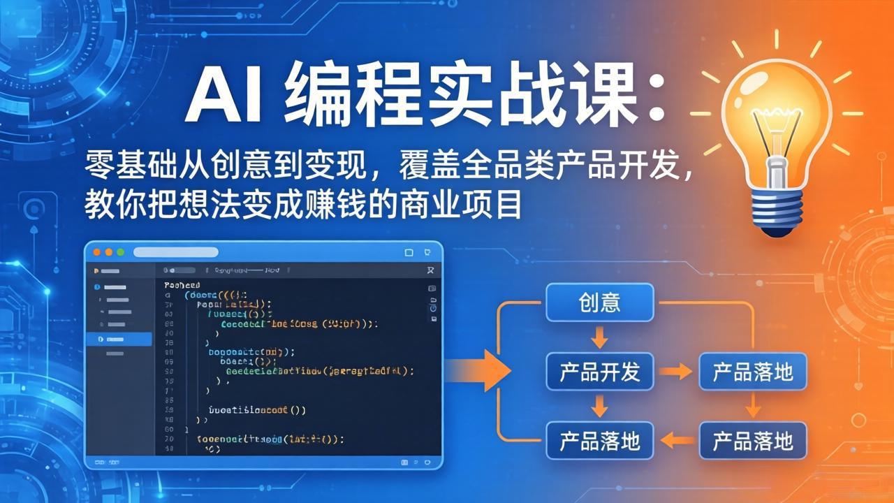 AI编程实战课-第三期-5月9更新：零基础从创意到变现，覆盖全品类产品开发，把想法变成赚钱项目-亿起创业网-副业兼职月入过万-自媒体、引流推广、网赚项目、短视频、技术教程等创业项目资源