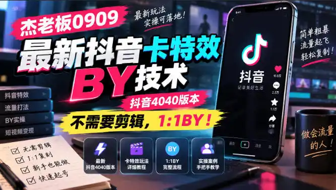 杰老板0909最新抖音卡特效搬运技术，抖音4040版本，不需要剪辑，1:1搬运！-亿起创业网-副业兼职月入过万-自媒体、引流推广、网赚项目、短视频、技术教程等创业项目资源