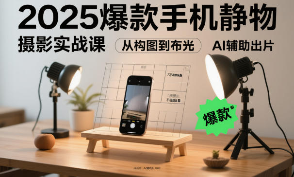 2025爆款手机静物摄影实战课，从构图到布光，不用贵设备，AI辅助出片-亿佰盟网