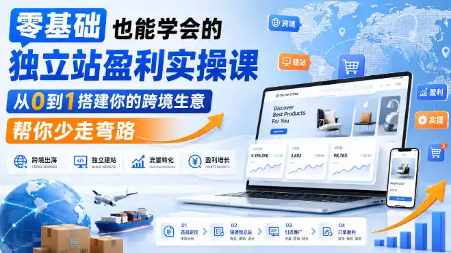零基础也能学会的独立站盈利实操课,从0到1搭建你的跨境生意,帮你少走弯路 零基础也能学会的独立站盈利实操课,从0到1搭建你的跨境生意,帮你少走弯路