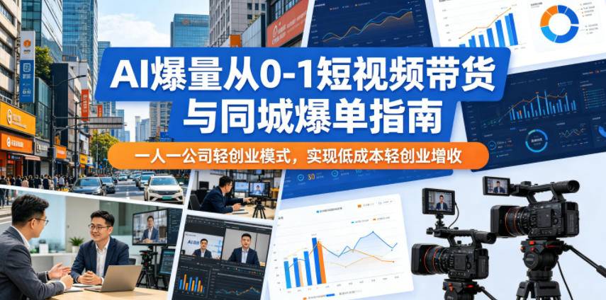 AI爆量从0-1短视频带货与同城爆单指南，一人一公司轻创业模式，实现低成本轻创业增收-亿起创业网-副业兼职月入过万-自媒体、引流推广、网赚项目、短视频、技术教程等创业项目资源