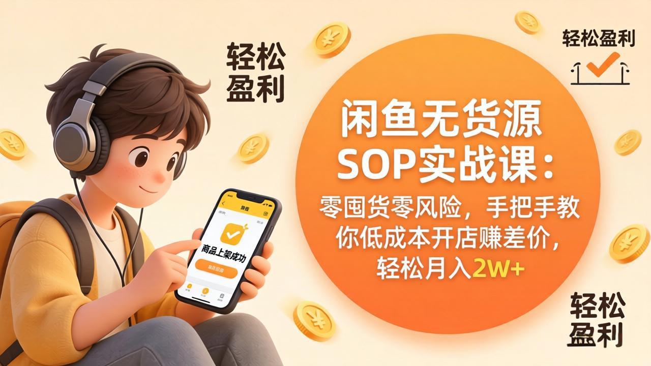 闲鱼无货源SOP实战课：零囤货零风险，手把手教你低成本开店赚差价，轻松月入2w+-亿起创业网-副业兼职月入过万