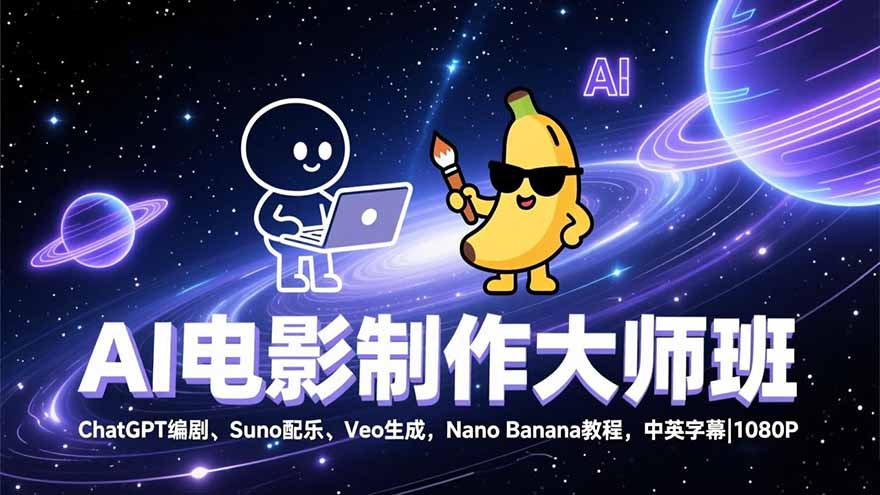AI电影制作大师班：ChatGPT编剧、Suno配乐、Veo生成，Nano Banana教程，中英字幕|1080P-亿佰盟网