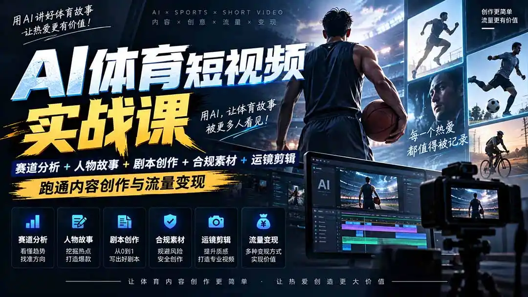 AI体育短视频赛道顶级玩法｜赛道分析+人物故事+剧本创作+版权处理+运镜剪辑，跑通流量变现-日赚1K+-亿起创业网-副业兼职月入过万-自媒体、引流推广、网赚项目、短视频、技术教程等创业项目资源