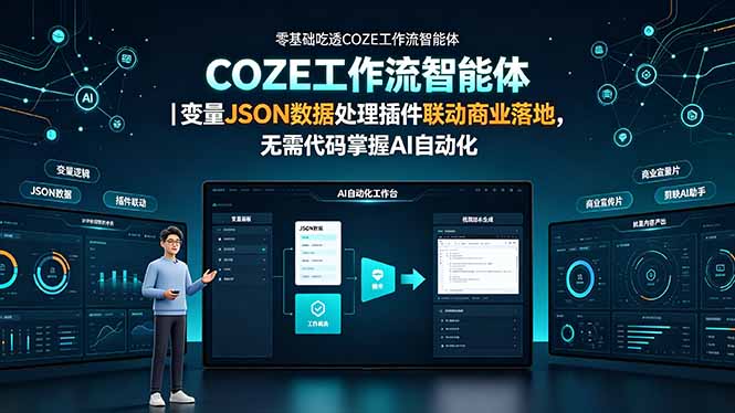 零基础吃透COZE工作流智能体｜变量JSON数据处理插件联动商业落地，无需代码掌握AI自动化-亿起创业网-副业兼职月入过万-自媒体、引流推广、网赚项目、短视频、技术教程等创业项目资源